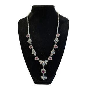 Lariat Diamond Multicolor Crystal & Stone Cluster Necklace